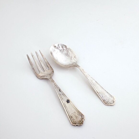 WEBSTER CO STERLING SILVER CHILDS FORK AND SPOON SET - Picture 2 of 10